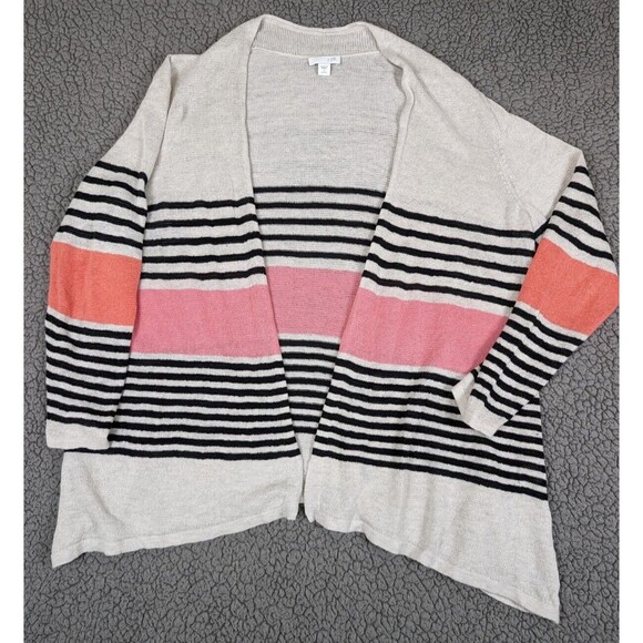 J Jill Womens Open Cardigan Sweater Long Sleeve Linen Blend Striped Size Small P - Picture 1 of 7